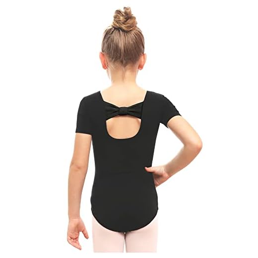 Stelle Girls Bow Back Short Sleeve Leotard for Dance, Gymnastics and Ballet (Black, 4T)