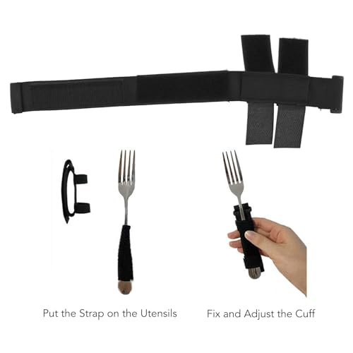 Qukaim Löffelgabel Universal-Manschette Utensilienhalter Gurt 2 Stück Löffel Gabel Universal-Manschette, verstellbare Größe verhindert Verrutschen, ideal für ältere Menschen und Behinderte,
