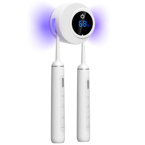 Sockywin Soporte UV para cepillos de dientes con función de esterilización para montaje en pared - 6H de desinfección automática, cobertura UVC de 180°, instalación sin perforaciones, 2 compartimentos