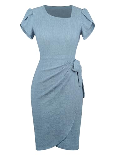 Lyrur Dresses for Women Wedding Guest Short Sleeve Bodycon Sheath