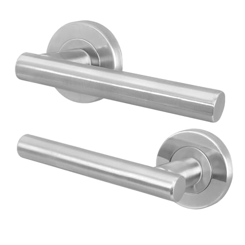 EAI Internal Door Handle Satin Nickel | 1 Pair Satin Lever on Rose Round Handles | Oliena Range