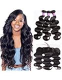 Star Show 9A Brazilian Hair Bundles with Frontal Closure Body Wave Human Hair Bundles with Frontal 14 16 18 with 14 Inch Frontal Natural Color