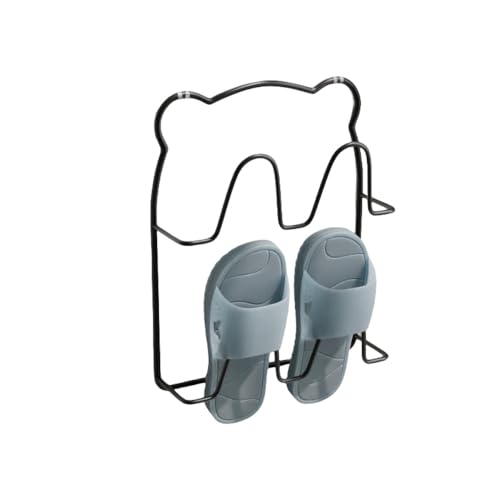 FADZECO スリッパラック 壁掛け スリム バスルーム収納 来客用 スタイリッシュ 多層スリッパラック 穴あけ不要 省スペース バスルーム省式 防水メタル (ブラック,2層)