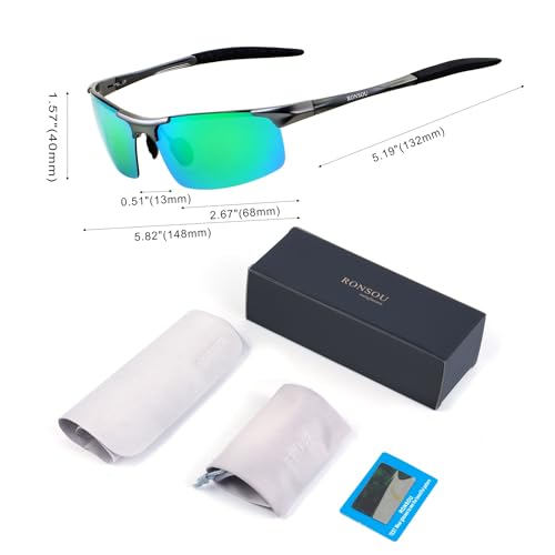Image of RONSOU Mens Sunglasses Polarized Sport UV Protection Ultralight Al Mg Sunglasses for Men Fishing Driving Golf