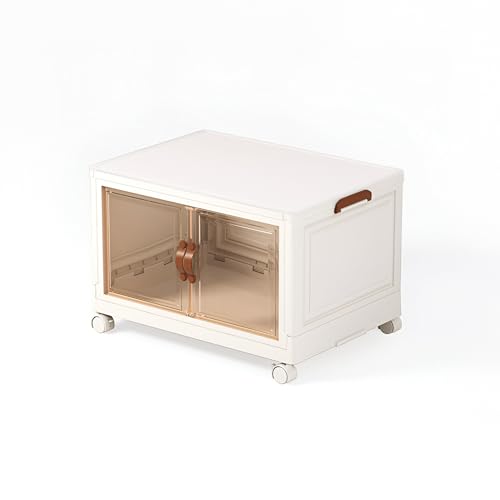 Image of HomeEssentials Storage Box | Magnetic Double Opening Door | Transparent Stacking Plastic Storage Boxes with Wheels | Suitable for Bedroom, Living Room, Office & Kitchen (1 Layer, 55X35X34 Cm)