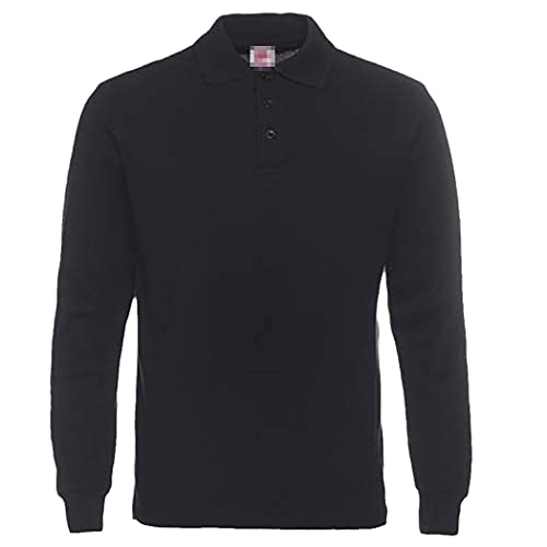 Polo manches longues coton homme ajusté grande taille XXL Noir