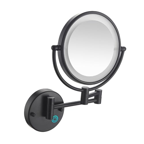 Miroir de maquillage lumineux double face avec finitions chromées et bouton tactile