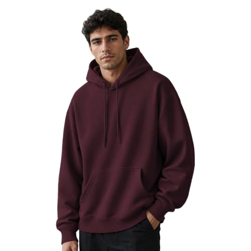Image of NOBERO Oversized Solid Hooded Sweatshirt for Men | Oversized Hoodie for Men | Hooded Pullover | Cotton Rich Printed Hoodie 280 GSM Fleece
