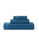NAF NAF Juego de 3 Toallas 100% algodón Living 1 Toalla de Cara 30x50 cm, 1 Toalla de Manos 50x90 cm y 1 Toalla de baño 90x150 cm. Azul