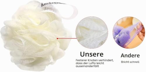 Amazerbst loofah Shower Puff for Women and Men, Soft Body Scrubber Bath Sponge Set of 3 (Pink White Blue)