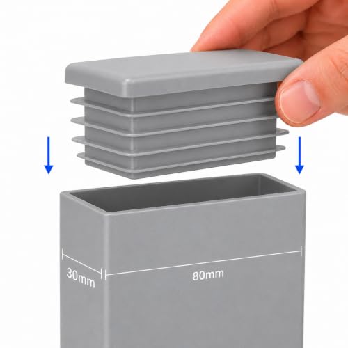 Image of (Pack of 14) Rectangular Plastic Plugs 1-3 /16 inch x 3-5 /32 inch (30 x 80 mm), Matt Tube Inserts, Fence Post Caps, Window Gray RAL 7040