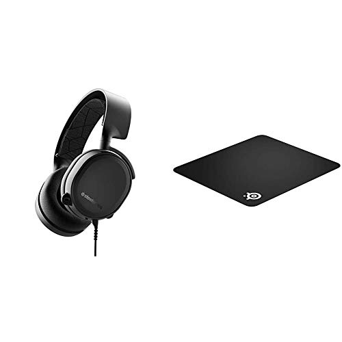 SteelSeries Arctis 3 (All-Platform Gaming Headset) schwarz & QcK+ - Gaming-Mauspad - 450mm x 400mm x 2mm - Stoff - Gummiunterseite - Schwarz