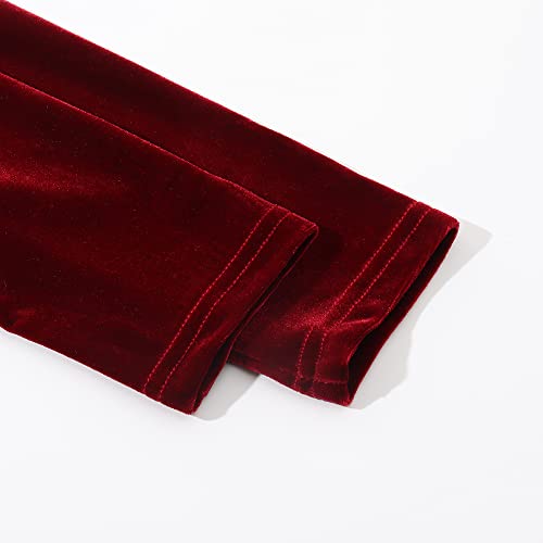 Noomelfish Girls 3/4 Sleeve Velvet Twirly Dress Casual Skater Dresses With Pockets, Wine Red, Size 7-8 Years #TOP4