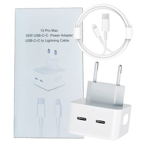 35W Cargador Rápido iPhone Doble, Cargador Carga rápida para iPhone, Incluye Cable, Compatible con iPhone 12/13/11/X/XS,13 Pro, 13 Pro MAX, 14, 14 Pro, 14 Pro MAX, Cargador de Pared para iPhone Cover