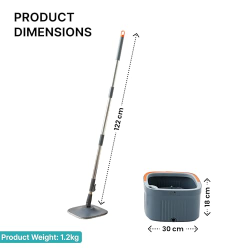 Image of The Better Home 360 Flat Mop Set | Bucket Mop with Wringer System | Stainless Steel Handle Floor Cleaning Mop | Microfiber Pad for Tiles Wooden Floor Kitchen Bathroom Cleaning | Easy Squeeze