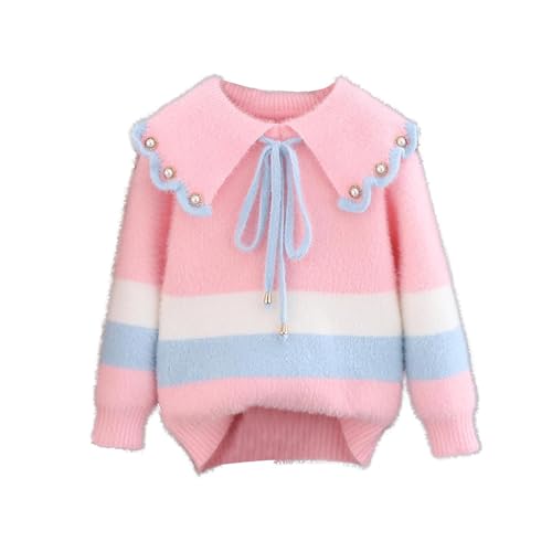Girls Big Collar Cute Colorblock Crewneck Sweaters Long Sleeve Kids Fall Winter Cozy Knit Pullover Jumper Tops for 3-15 Years
