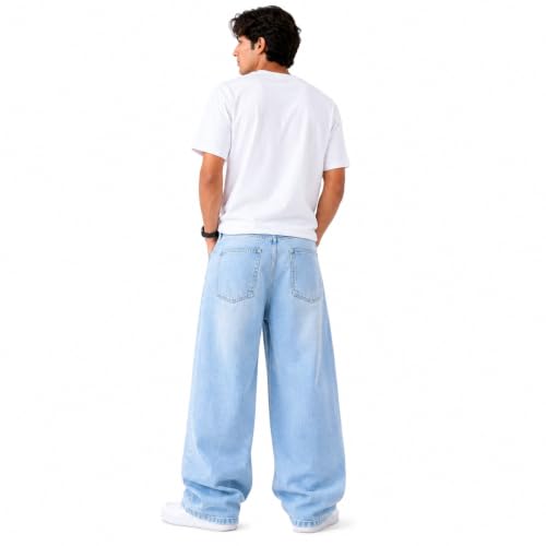 KULAKAS Men's Baggy Wide Leg Jeans Light Blue - Image 5