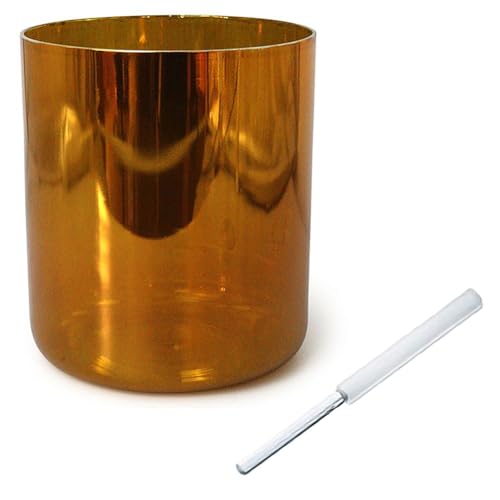 432 Hz 8 Inch D Note Navel Chakra Alchemy Singing Bowl for Yoga Meditation & Sound Healing, Orange Colored Quartz Sound Bowl with Acrylic Striker & O-ring