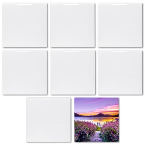 MR.R Lot de 8 carreaux de céramique blancs brillants 20 x 20 cm pour impression par transfert à chaud, cadre photo personnalisé mariage, cadeau anniversaire, décoration