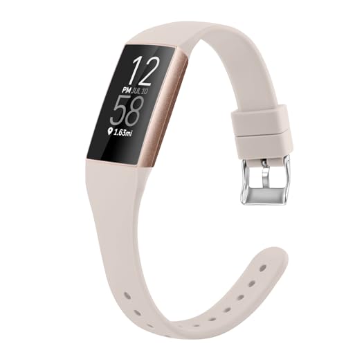 AMCC Compatible With Fitbit Charge 3/4 Strap for Women Men Slim Soft Silicone Replacement Band (Starlight)