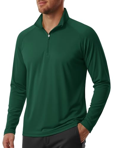Work Shirts for Men Long Sleeve Dry Polo Shirt Men with Collar 1-4 Zip Up Mens Sun Shirt UPF 50+ Mens Sun Shirts Uv Protection Tees Dark Green