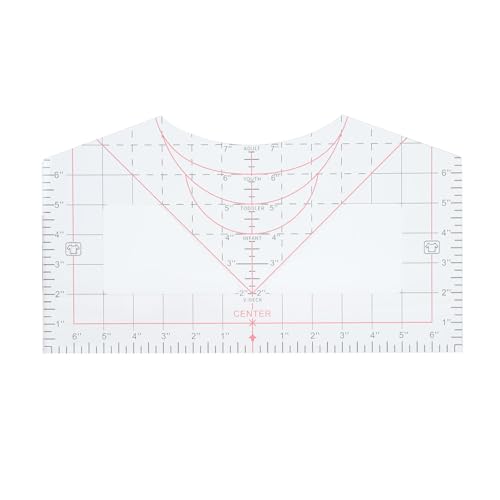 Guía de alineación de camisetas, regla acrílica transparente con plantillas de cuello en V y cuello redondo, herramienta de centrado para prensa de calor, sublimación y serigrafía