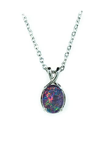 Australian Opal Jewelry - Dainty Australian Triplets Opal Necklace Pendant in Sterling Silver White Gold Plated Women's Jewelry