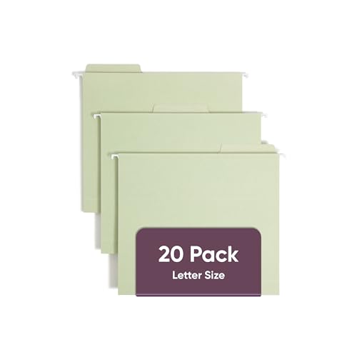 Smead FasTab Hanging Box Bottom File Folder, 2” Expansion, 1/3-Cut Built-in Tab, Letter Size, Moss, 20 per Box (64201)