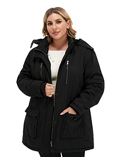 Soularge Women's Winter Plus Size Thickened Cotton Coat with Detachable Hood4