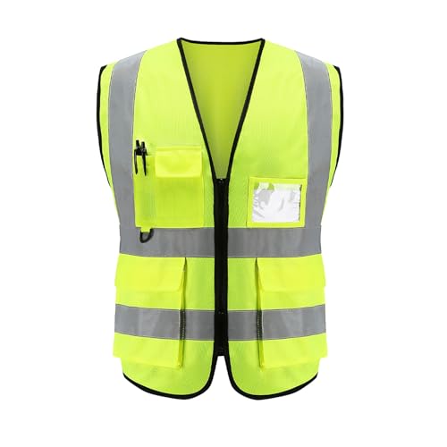 Olsdeeool Hi Vis Multi-Pocket Safety Vest - Lightweight With Reflective Tape for Traffic, Construction - Wear to 140 to 160 pounds - Yellow