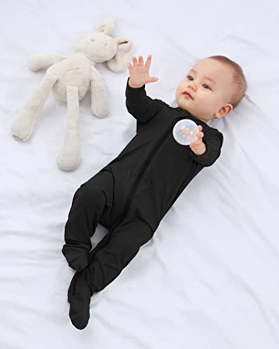Bamboo Baby Footed Pajamas, Soft Long Sleeve With Zipper Sleepers Pjs For Girl Boy 2 Pcs Black-Green 3-6 Months #TOP3