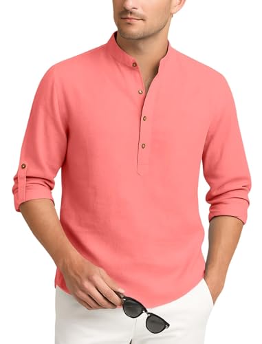 Image of Zombom Men's Cotton Blend Kurta Shirt with Full Sleeves Mandarin Collar Neck Solid Pattern for Men Regular Fit Ethnic Wear Casual Festive Top Modern Style | Cotton Shirt for Mens