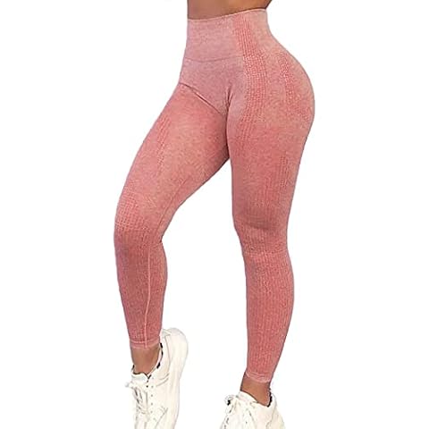 FITTOO Women's High Waist Sports Yoga Pants Seamless Push Up Gym Workout Fitness Leggings, Pink, M Cover