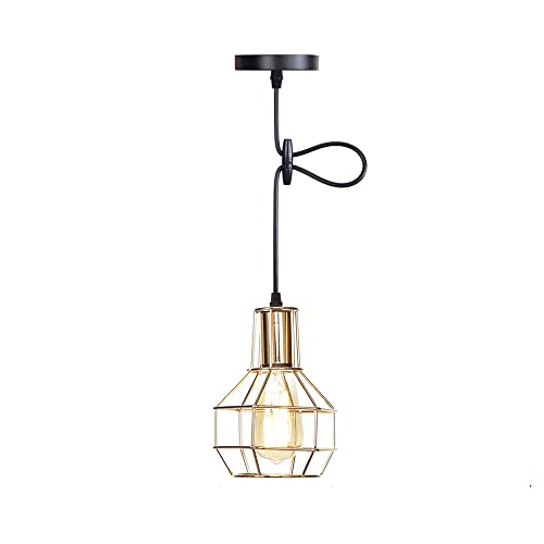 Lustre en fer forgé rétro et suspension cage en métal E27 pour cuisine