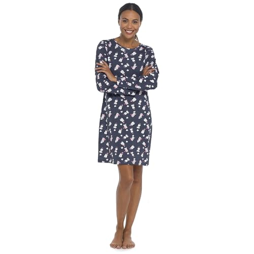 Image of Ladies Nightie Long Sleeve Printed Jersey Nightdresses UK Sizes 8 to 22 Round Neck & V Neck (Penguin 8/10)