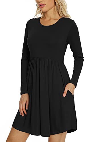 LONGYUAN Womens Casual Loose Plain Dresses Soft Comfortable Loungewear Swing Dress Small, Black