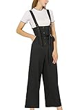 Allegra K Women's Wide Leg Overalls Loose Fit Belted High Waist Suspenders Jumpsuits Medium Black