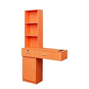 Modern 66.93″ Tall Multi-Layer Hair Styling Storage Cabinet, Salon Spa Station with Appliance Holders and Lockable Drawer, Ideal for Salons, Barber Shops, and Home Use, Orange