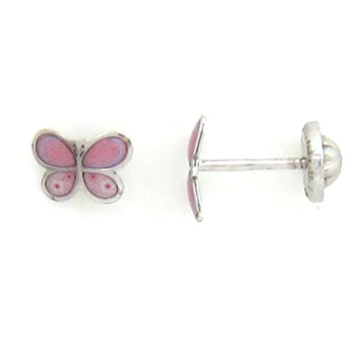 Boucles d'oreilles fille papillon avec fermoir à vis sécurisé argent 925