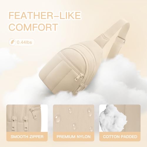 Image of Viverte Quilted Puffer Crossbody Bags for Women Small Puffy Sling Bag Lightweight Cross Body Bubble Purse Shoulder Bag for Travel (Beige)