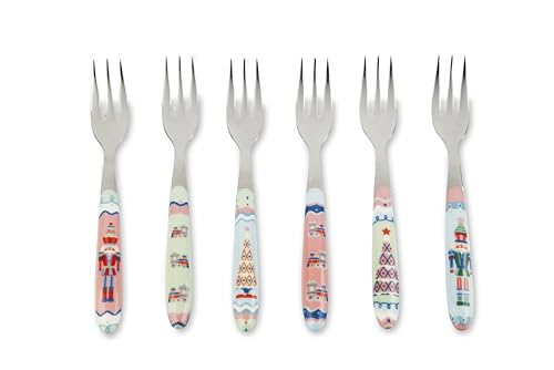 Excelsa Xmas Sweet Pastels Set 6 Forchettine per Dolci, Acciaio Inox, Cm. 15, Decoro Natalizio
