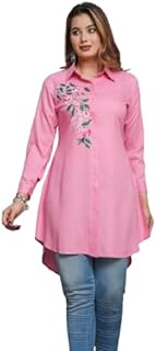 Casual Full Sleeve Hand Embroidery Rayon Women's Long Shirt-picture-36