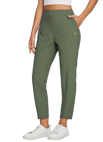 baleaf Womens Travel Pants Lightweight Stretch with Zipper Pockets Petite Ankle Dressy Golf Work Business Casual Army Green XL