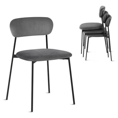 Lestarain Chaise de Salle à Manger Lot de 4, Chaise de Cuisine, Chaise Rembourrée, Chaise de Maquillage, pour Salle à Manger Cuisine Salon, Pieds en Métal, Velours, Gris Foncé