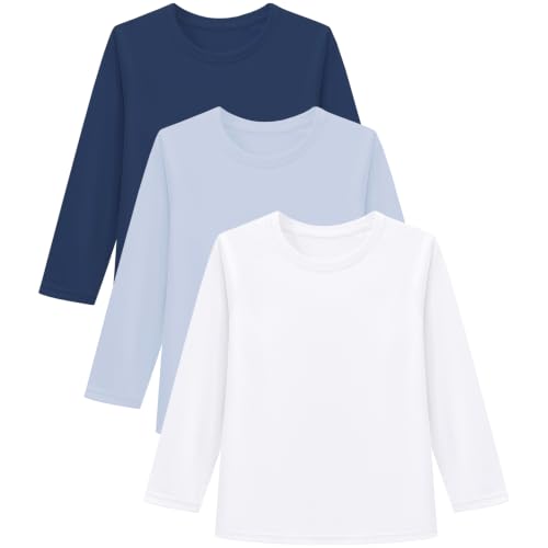 Image of 6M-5T 3-Pack Baby Toddler Rash Guard Swim Shirts UPF 50+ Boys Girls | Quick-dry 4-way stretch UV sun protection tops; moisture-wicking tagless comfort for beach, pool, splash pad and summer play