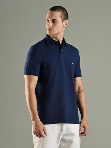 Image of Tommy Hilfiger Solid Regular fit Cotton Polo t-Shirt