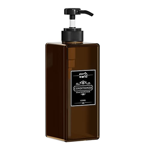 HOUSEHOLD WORLD Seifenspender, Seifenspender für Küche und Bad, Manueller Seifenspender mit Pumpe für Shampoo, Spülmittel, Duschgel und Handseife, Brauner Seifenspender 650 Ml mit Sortieretiketten Cover