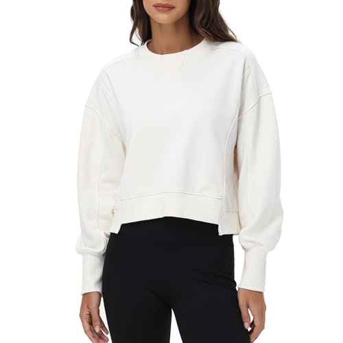 Image of Oymyakon Womens Oversized Cropped Sweatshirts Crew Neck Long Sleeve Pullover Sweater Fall Fashion Clothes