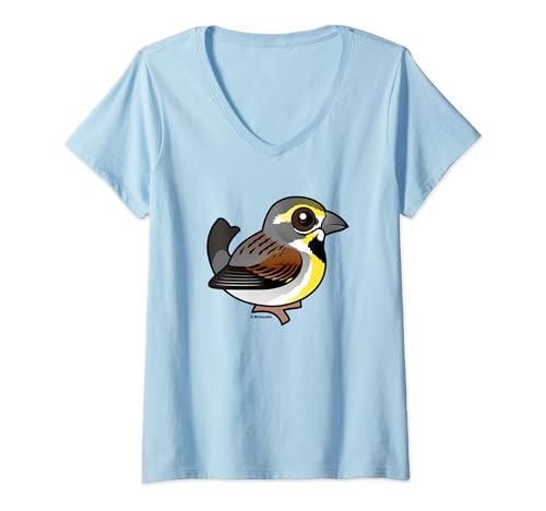 Womens Cute Cartoon Dickcissel Birdorable Bird Species V-Neck T-Shirt
