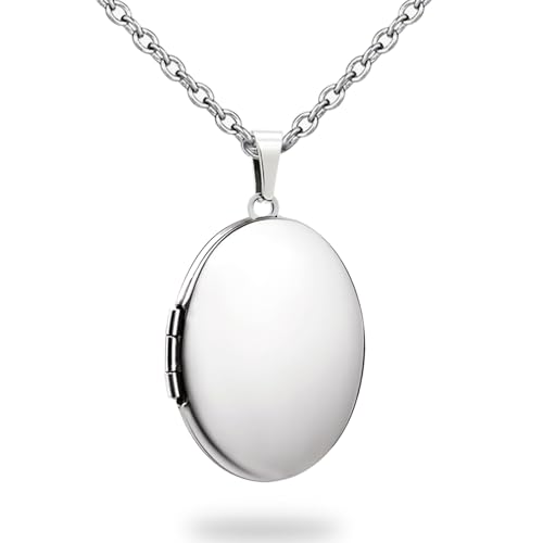PHOCKSIN Silver Oval Locket Necklace For Women Locket Necklace that Hold Pictures For Girlfriend...